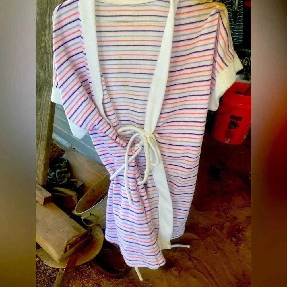 70s Terry Robe - One Size - Striped - Mid Length​​